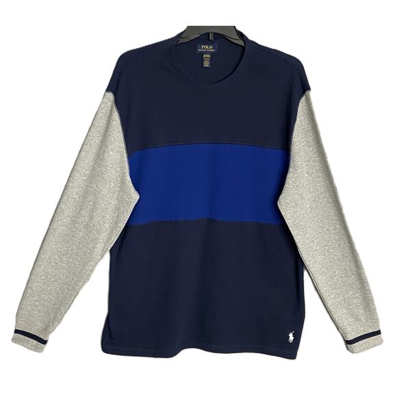 Polo Ralph Lauren Sleep Shirt Men's XL Knit Blue & Gray Colorblock Long Sl NWOT - Picture 2 of 13